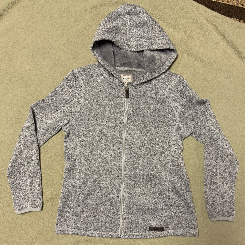 G. H. Bass Maine Heather Gray Full Zip Faux Fur Fleece Lined Hoodie Sweater